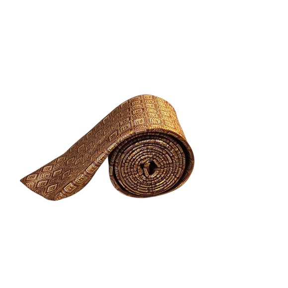 BROOKS BROTHERS Makers Silk Necktie USA Designer Geometric Gold Cooper EUC Tie - Picture 3 of 11
